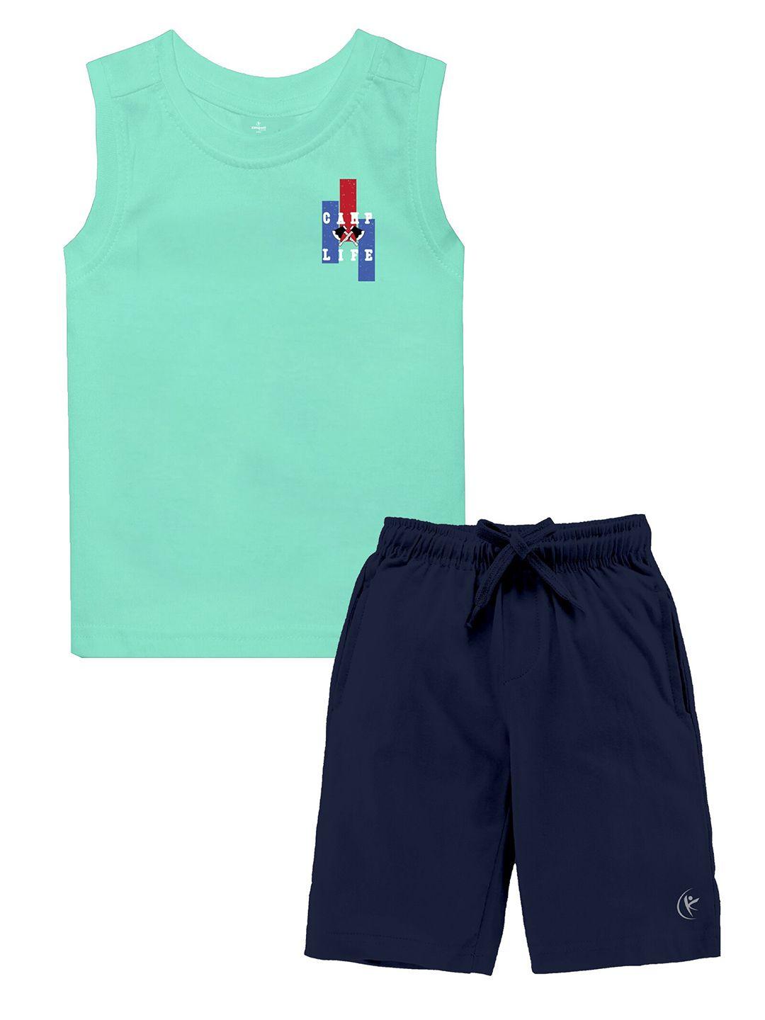 kiddopanti boys printed pure cotton sleeveless t-shirt with shorts