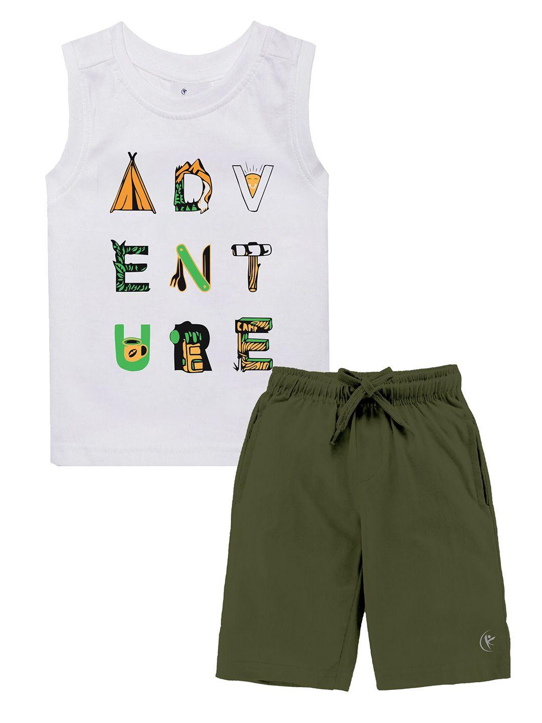 kiddopanti boys printed pure cotton sleeveless t-shirt with shorts