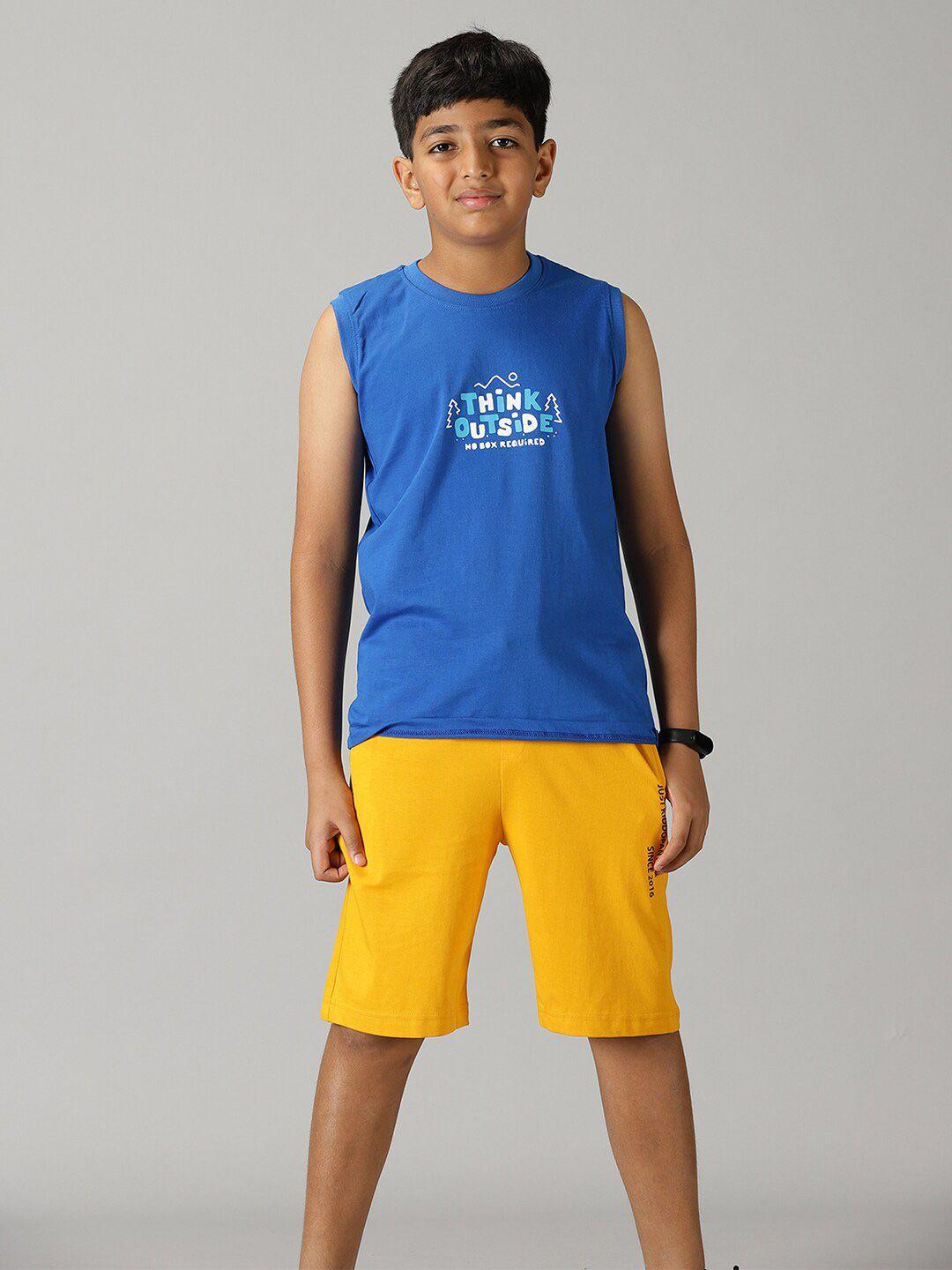 kiddopanti boys printed pure cotton t-shirt with shorts