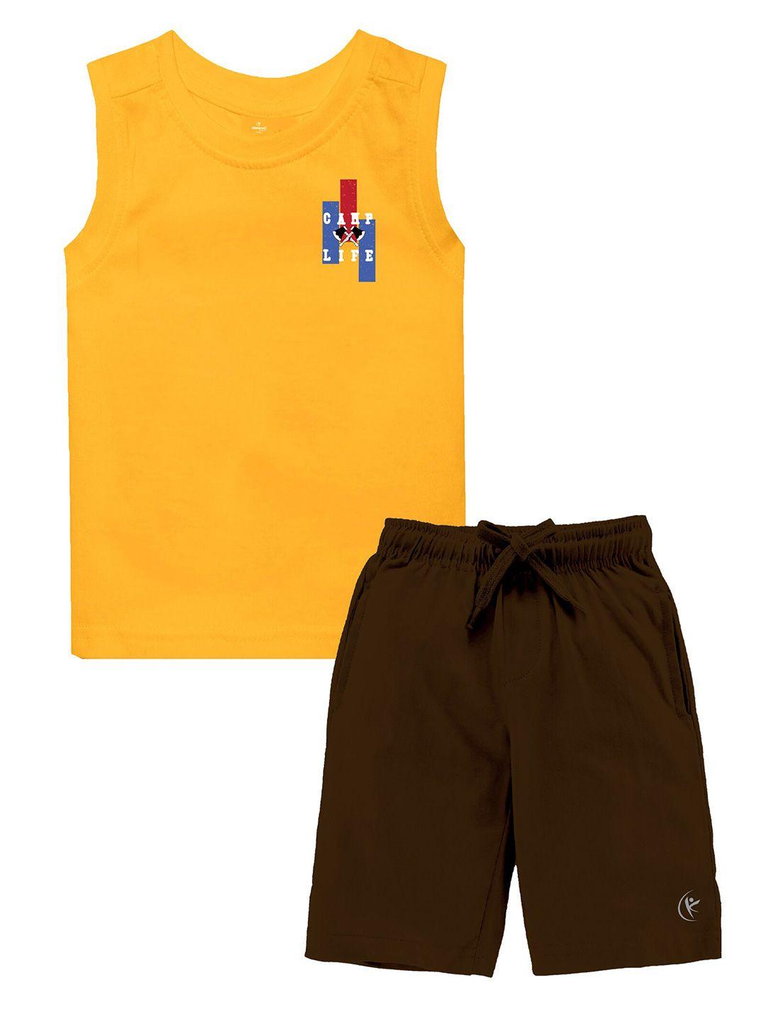 kiddopanti boys printed sleeveless pure cotton t-shirt with shorts set
