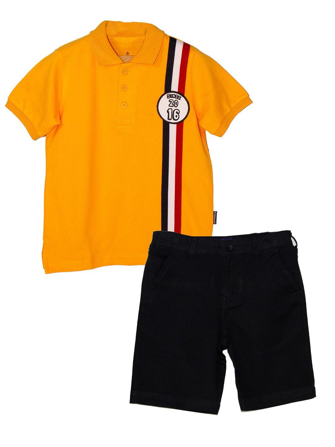 kiddopanti boys pure cotton polo collar t-shirt with shorts
