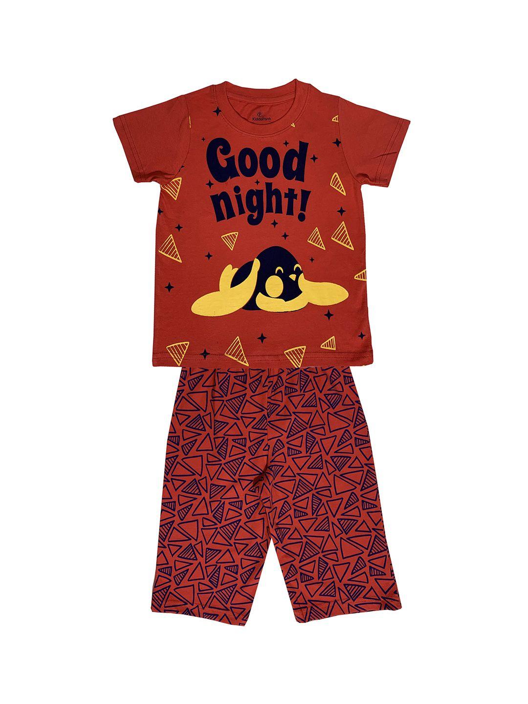 kiddopanti boys red printed night suit