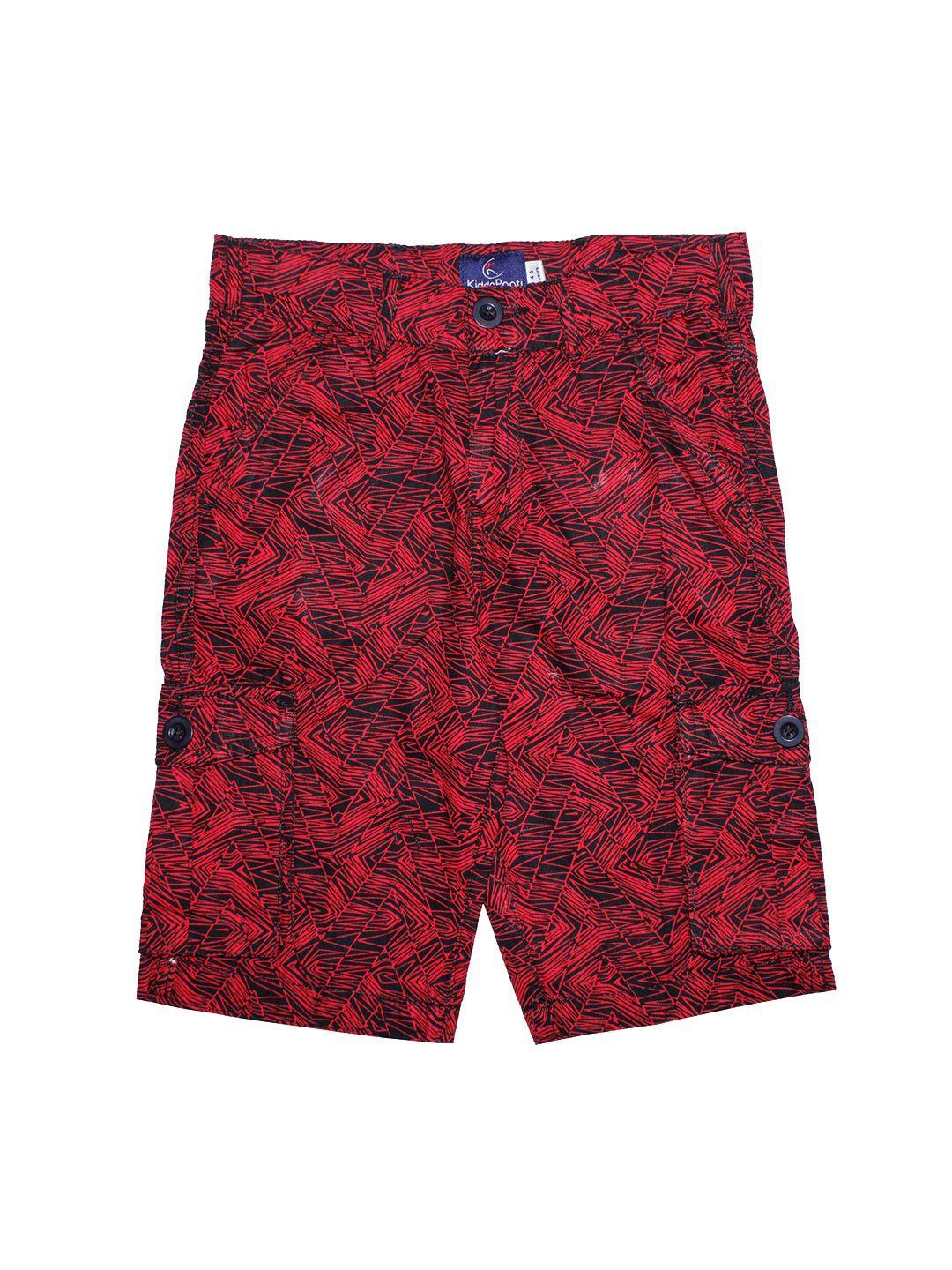 kiddopanti boys red printed regular fit cotton shorts