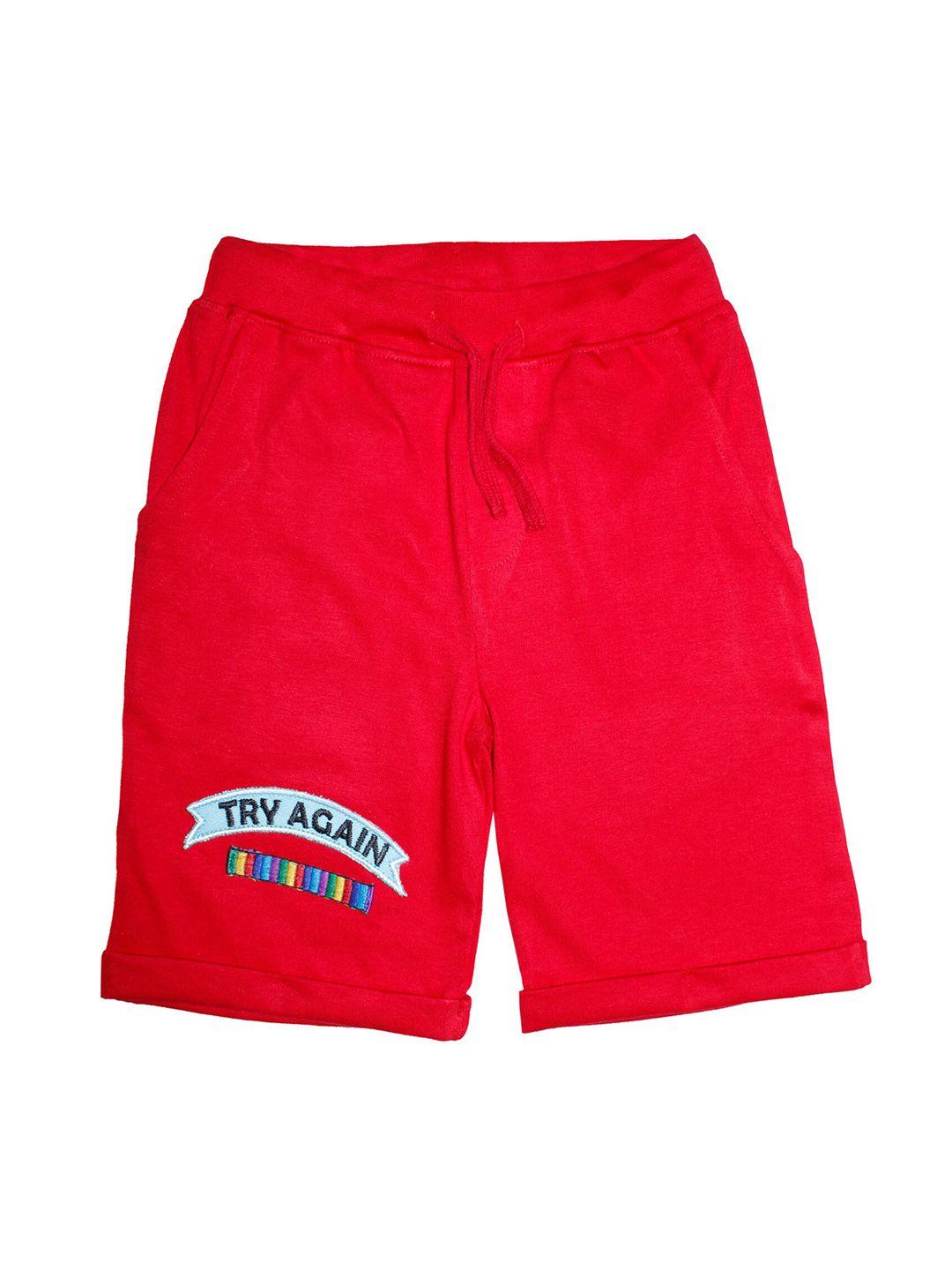 kiddopanti boys red solid cotton regular shorts