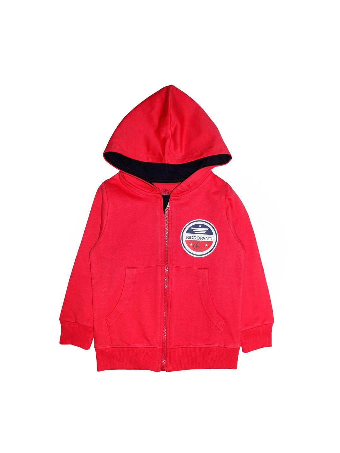 kiddopanti boys red solid hooded sweatshirt