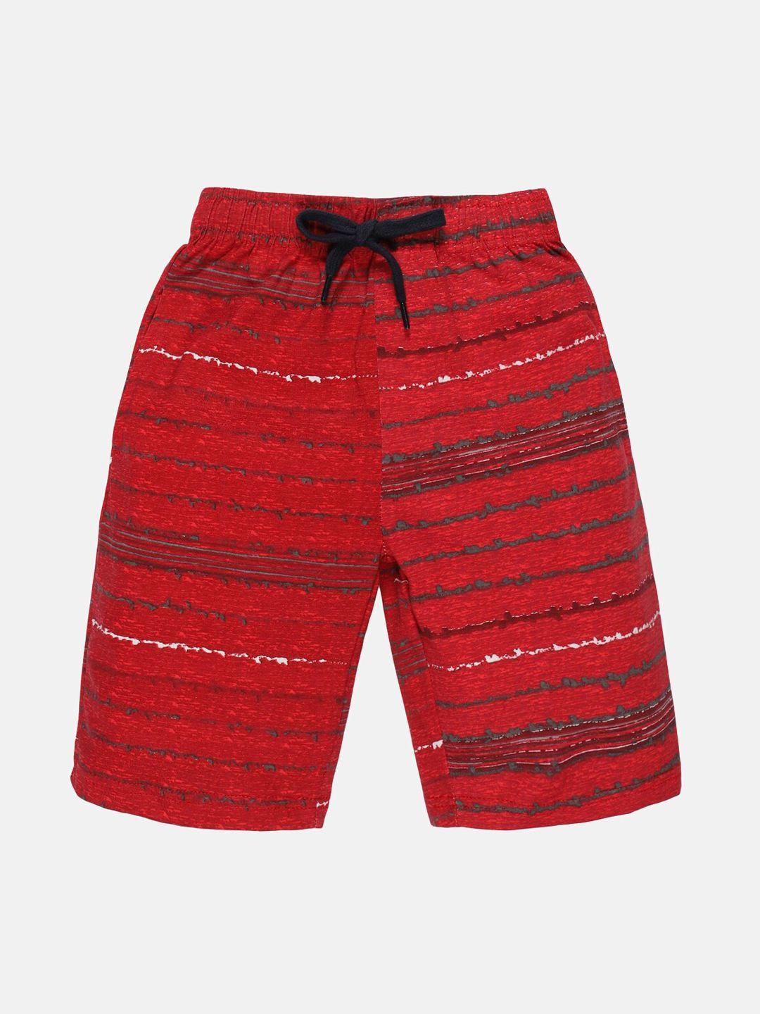 kiddopanti boys red striped printed shorts