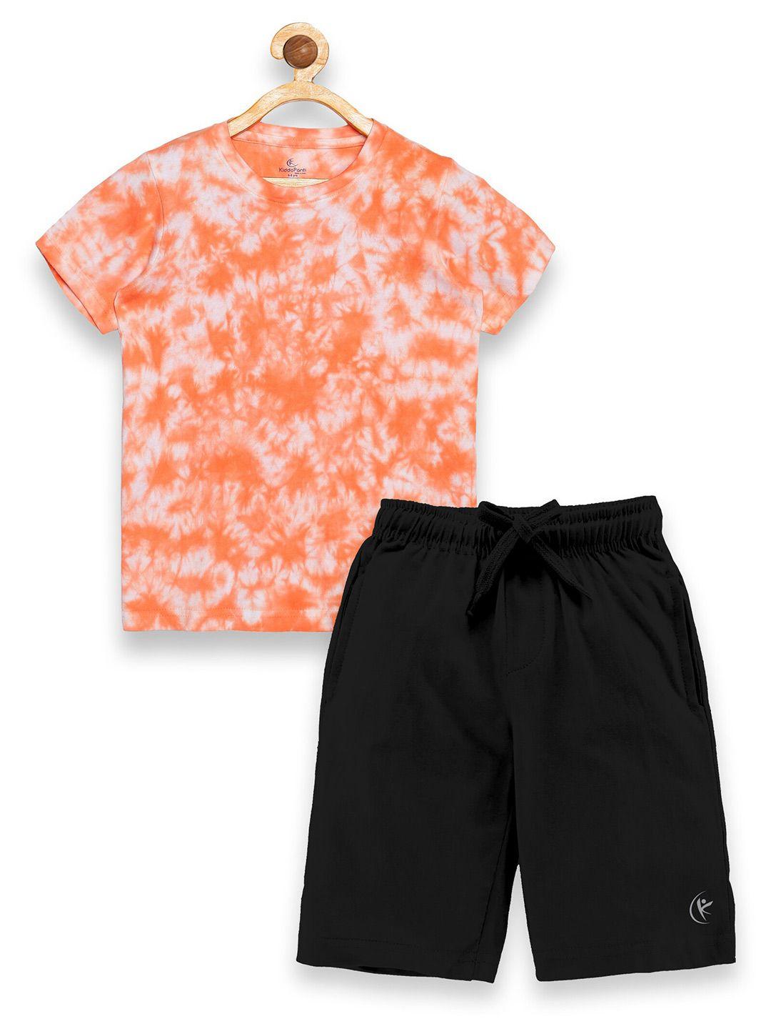 kiddopanti boys rust & black printed pure cotton t-shirt with shorts