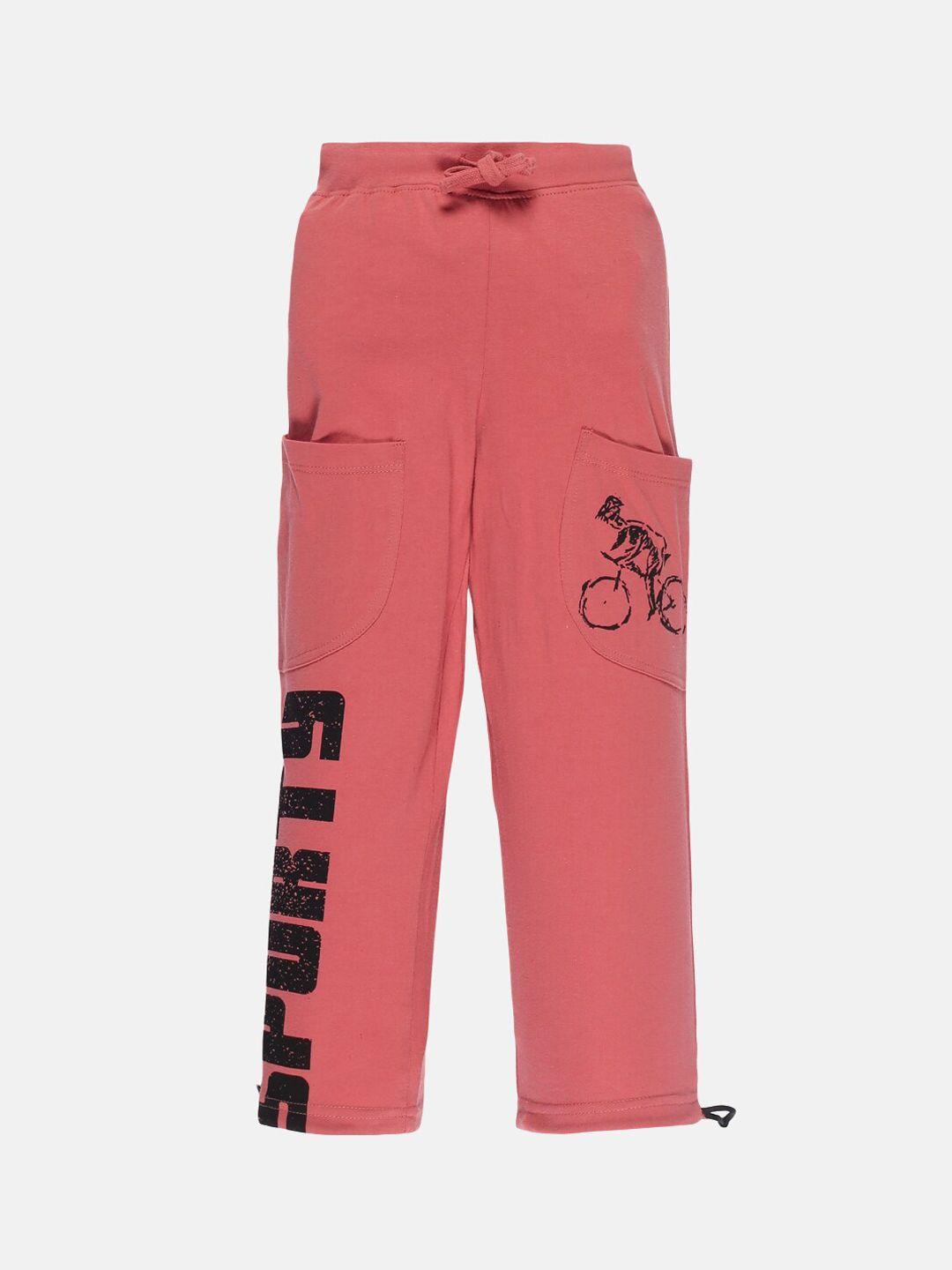 kiddopanti boys rust-colored printed pure cotton track pants