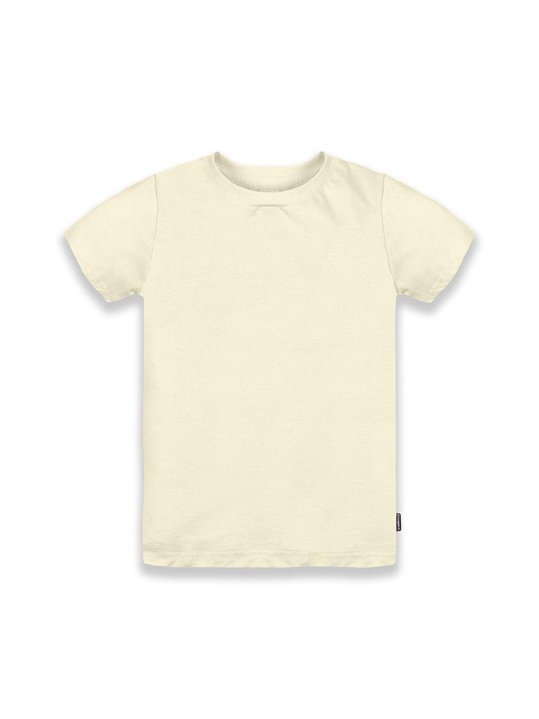 kiddopanti boys solid cream-coloured pure cotton t-shirt