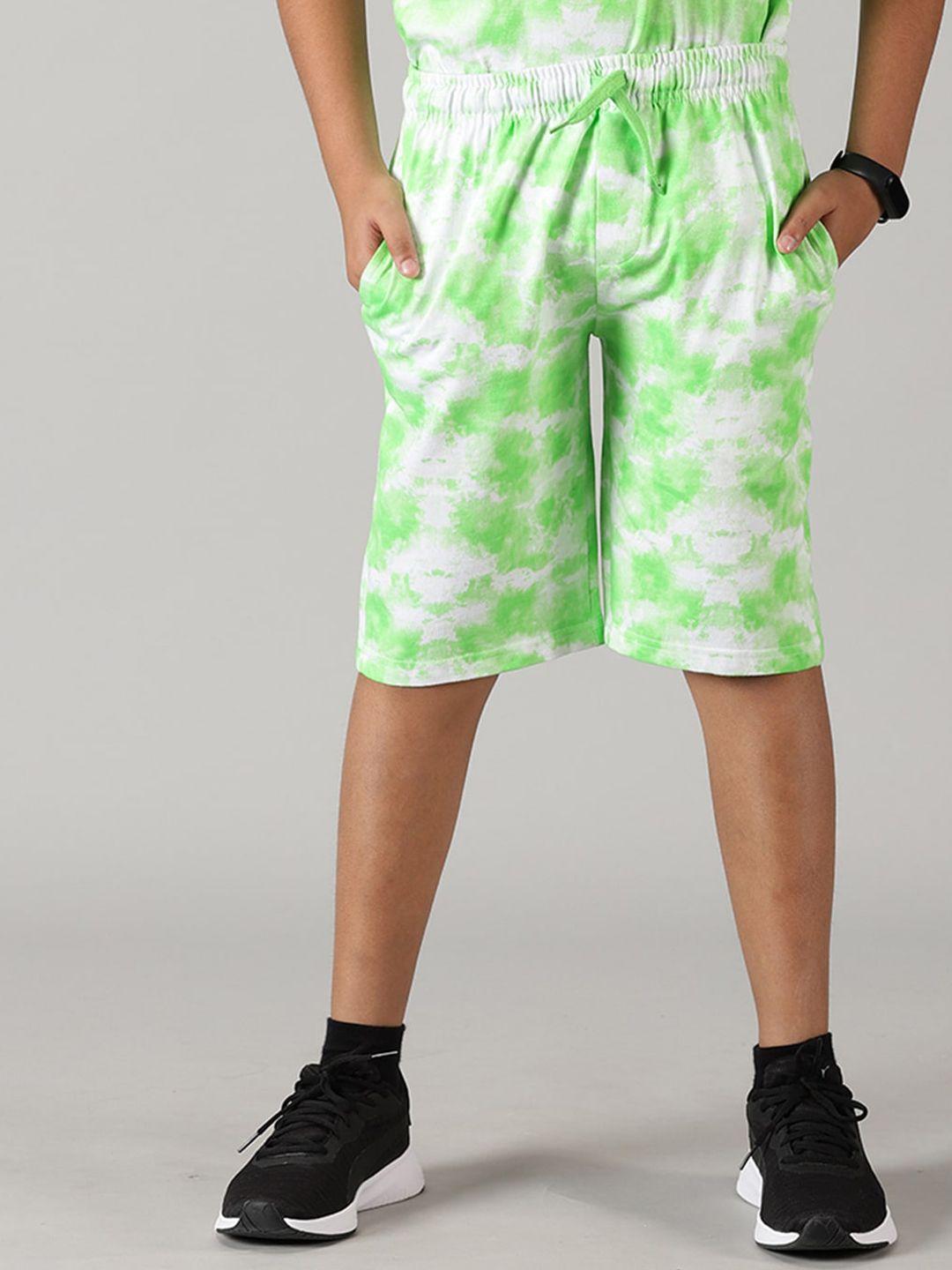 kiddopanti boys tie & dye printed cotton mid-rise regular fit shorts
