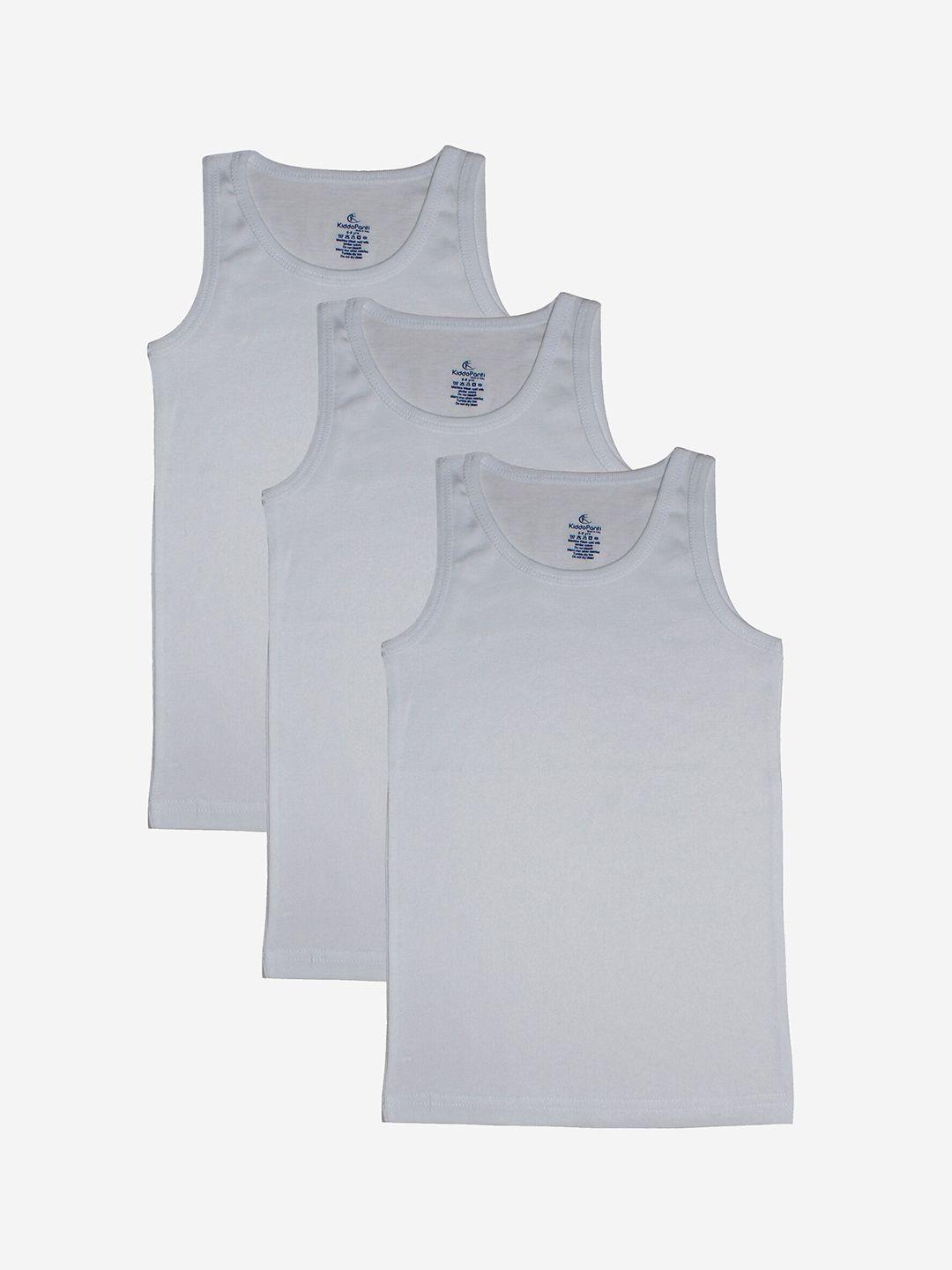 kiddopanti boys white pack of 3 solid innerwear vests