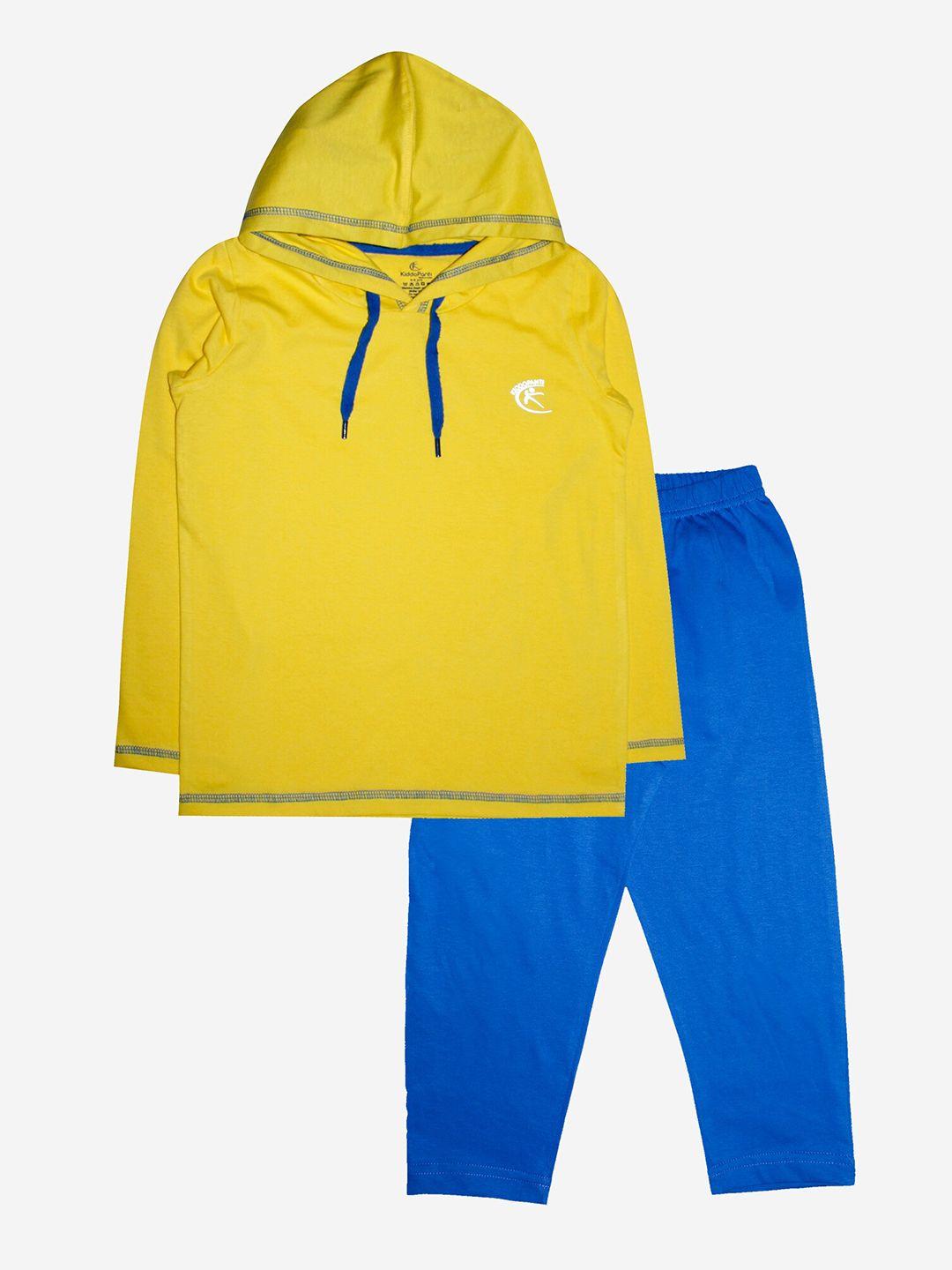kiddopanti boys yellow & blue printed t-shirt with pyjamas