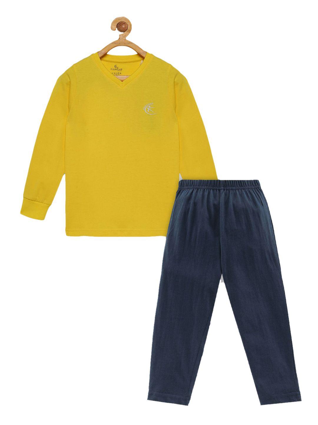 kiddopanti boys yellow & navy blue t-shirt with pyjamas
