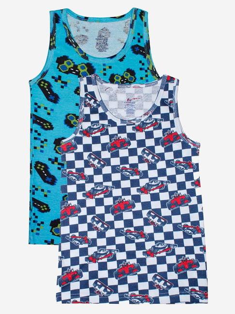 kiddopanti kids aqua blue & white printed vest (pack of 2)