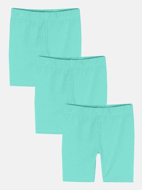 kiddopanti kids aqua blue solid cycling shorts (pack of 3)