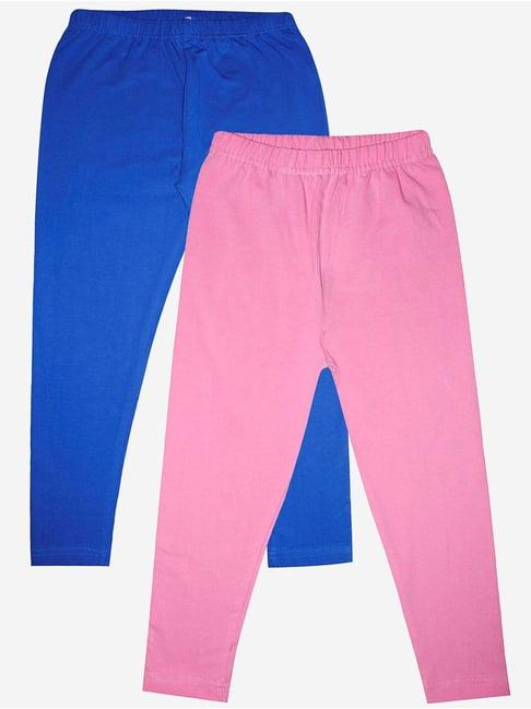 kiddopanti kids baby pink & blue solid leggings (pack of 2)