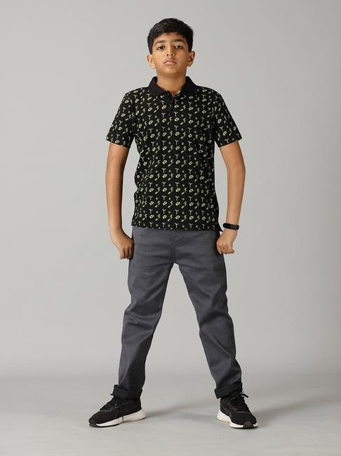 kiddopanti kids black & grey printed polo t-shirt with jeans