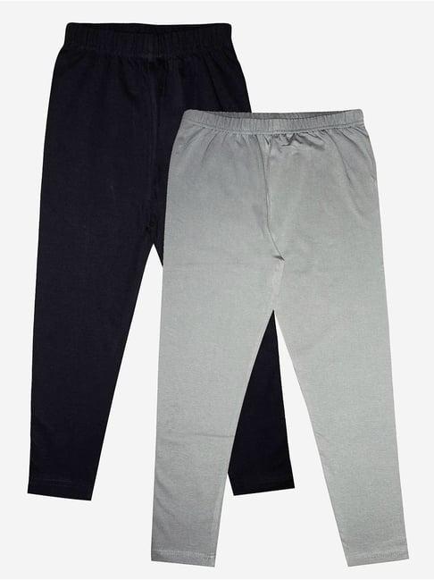 kiddopanti kids black & grey solid leggings (pack of 2)