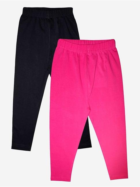 kiddopanti kids black & pink solid leggings (pack of 2)