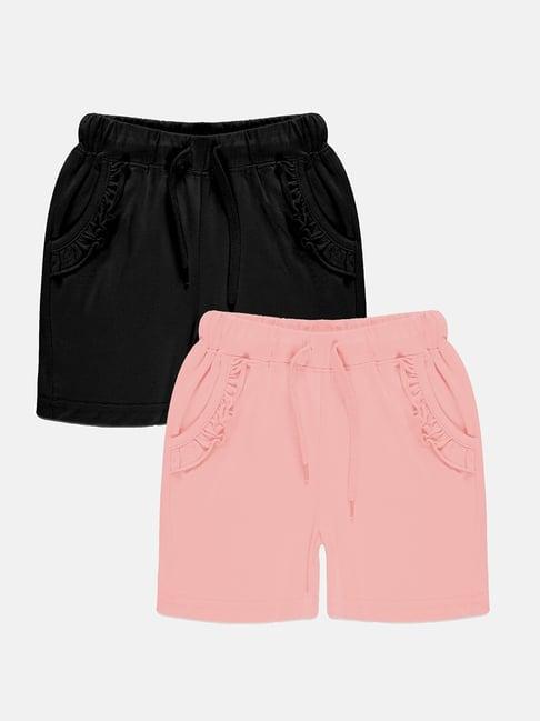 kiddopanti kids black & pink solid shorts (pack of 2)