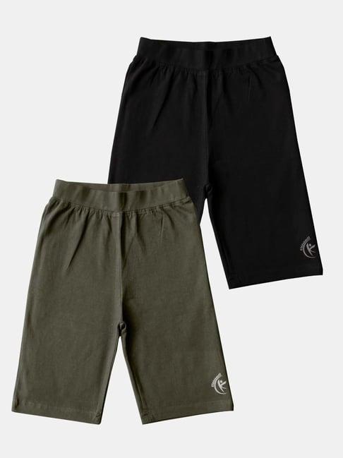 kiddopanti kids black & steel grey logo cycling shorts (pack of 2)