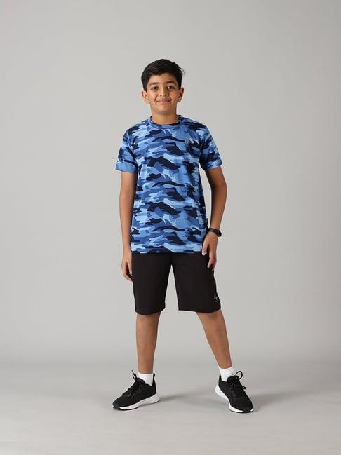 kiddopanti kids blue & black printed t-shirt with shorts