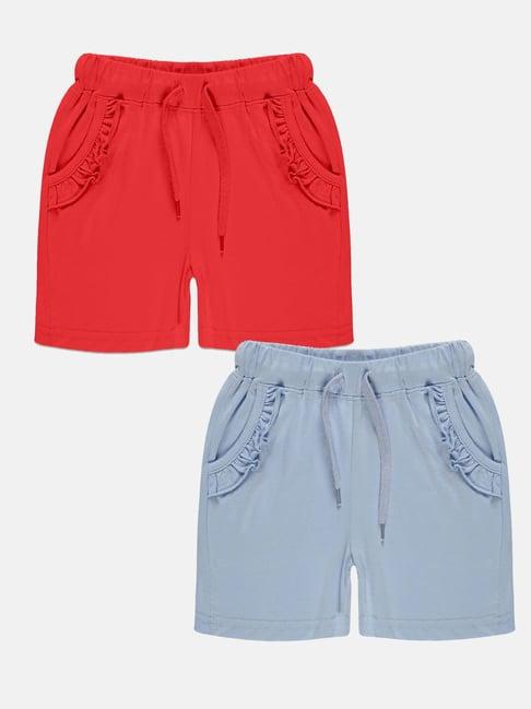 kiddopanti kids blue & red solid shorts (pack of 2)