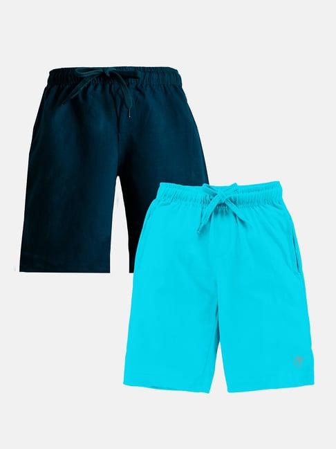kiddopanti kids blue & teal solid shorts (pack of 2)