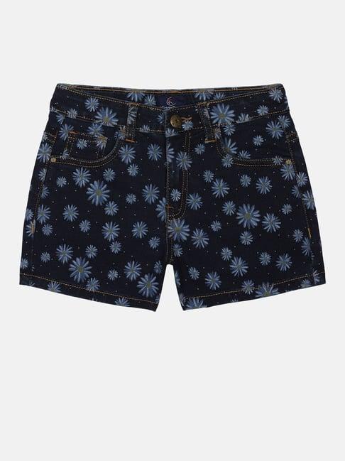 kiddopanti kids blue floral print denim shorts