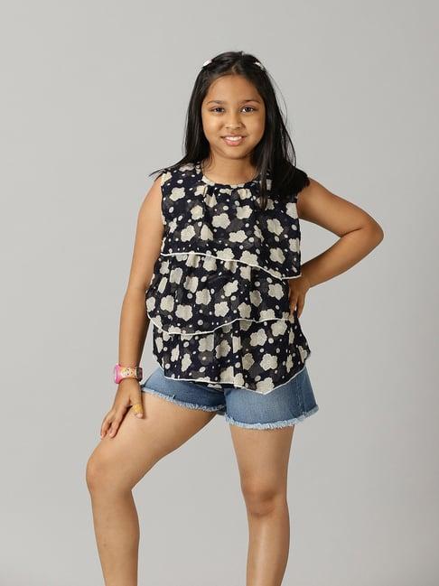 kiddopanti kids blue floral print top with shorts