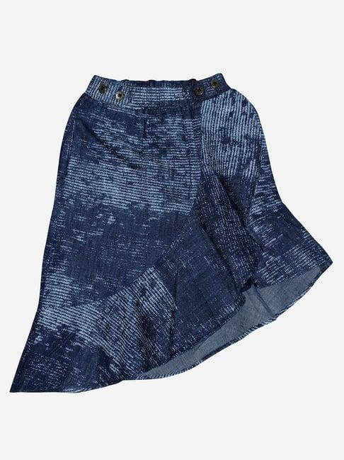 kiddopanti kids blue printed denim skirt