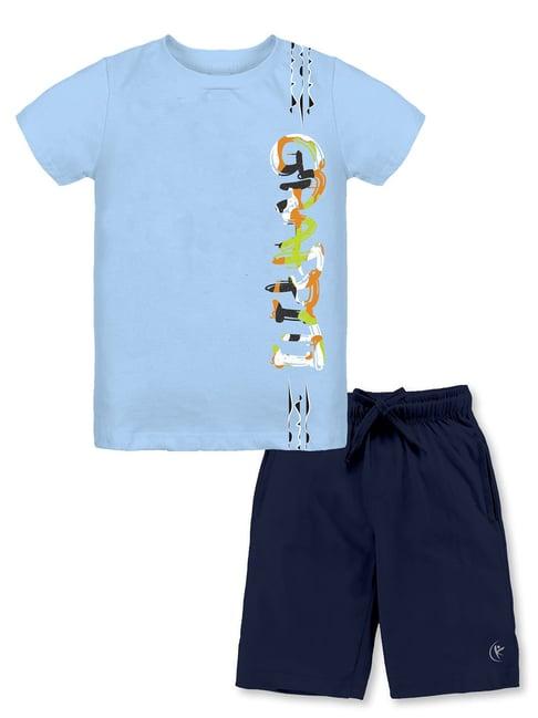 kiddopanti kids blue printed t-shirt with shorts