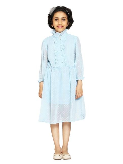 kiddopanti kids blue self design full sleeves dress