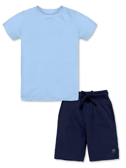 kiddopanti kids blue solid t-shirt with shorts