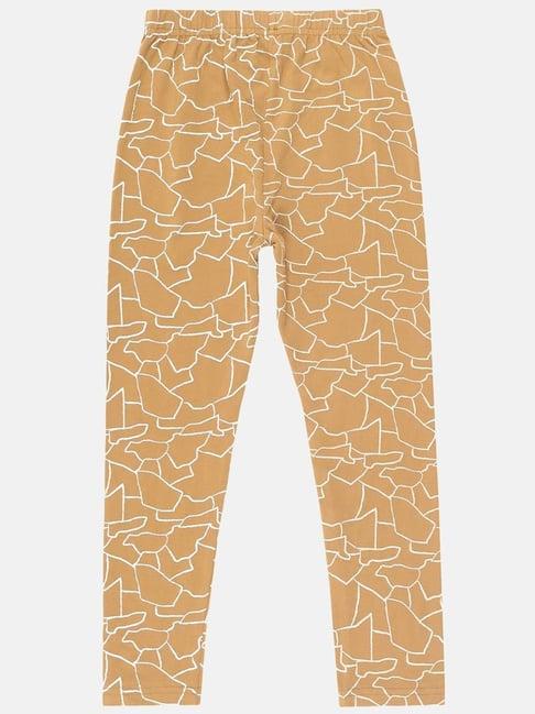 kiddopanti kids brown & white printed leggings