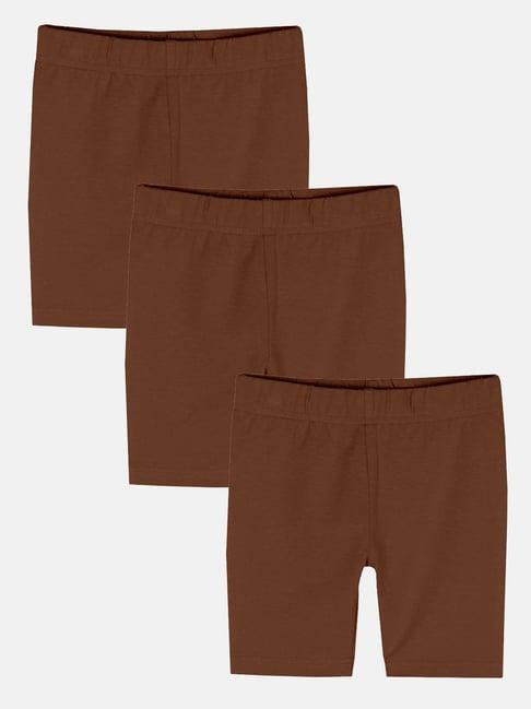 kiddopanti kids brown solid cycling shorts (pack of 3)
