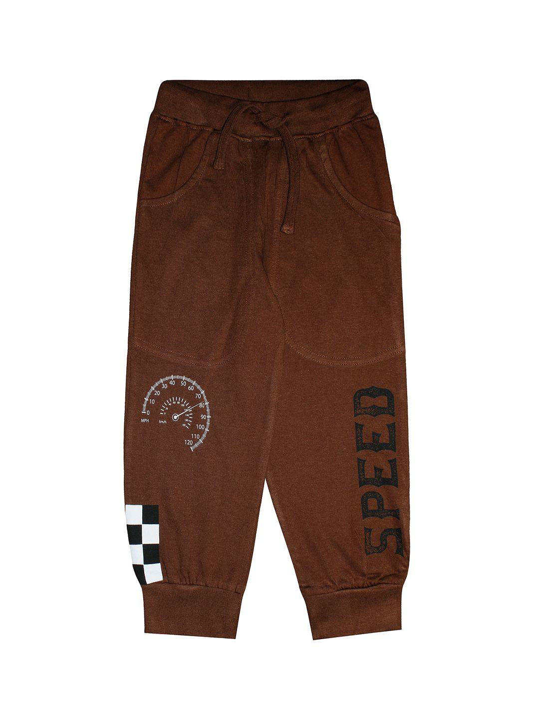 kiddopanti kids coffee brown & black speed printed pure cotton joggers
