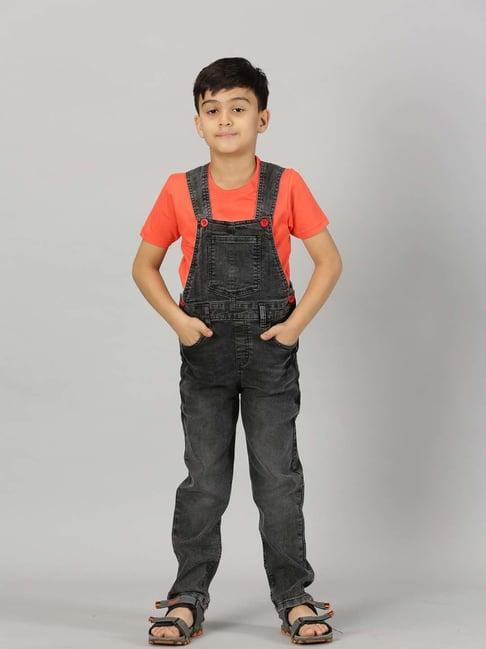 kiddopanti kids coral & black regular fit dungaree set