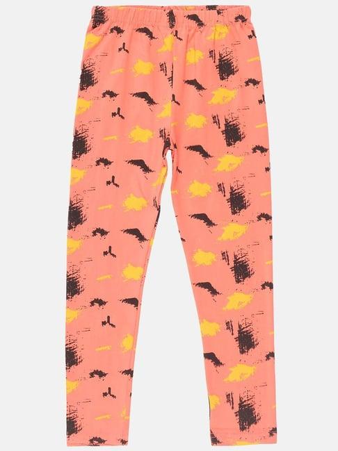 kiddopanti kids coral red & black printed leggings