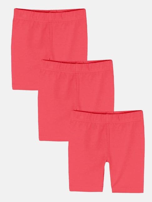 kiddopanti kids coral solid cycling shorts (pack of 3)