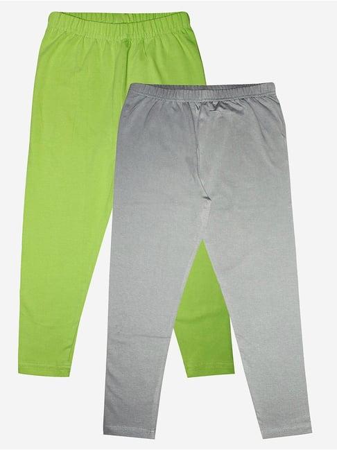 kiddopanti kids green & grey solid leggings (pack of 2)
