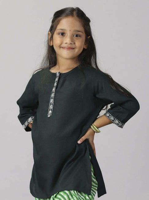 kiddopanti kids green embroidered kurta