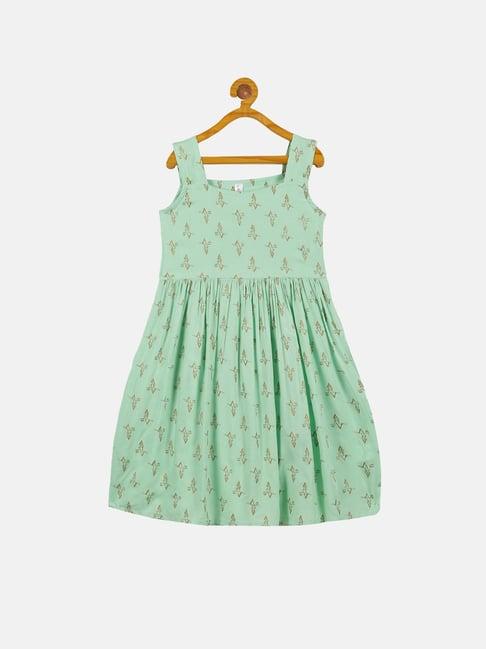 kiddopanti kids green printed dress