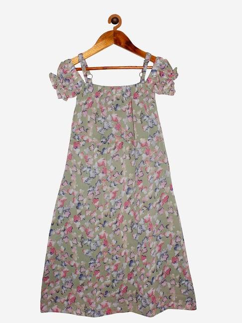 kiddopanti kids green printed dress