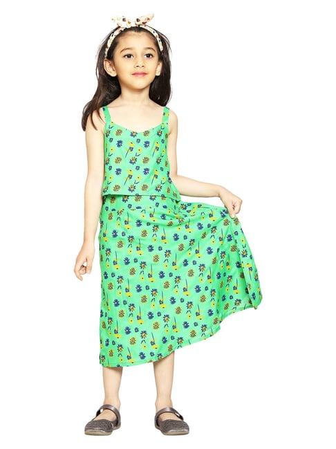 kiddopanti kids green printed dress