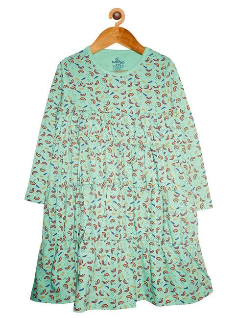 kiddopanti kids green printed full sleeves dress