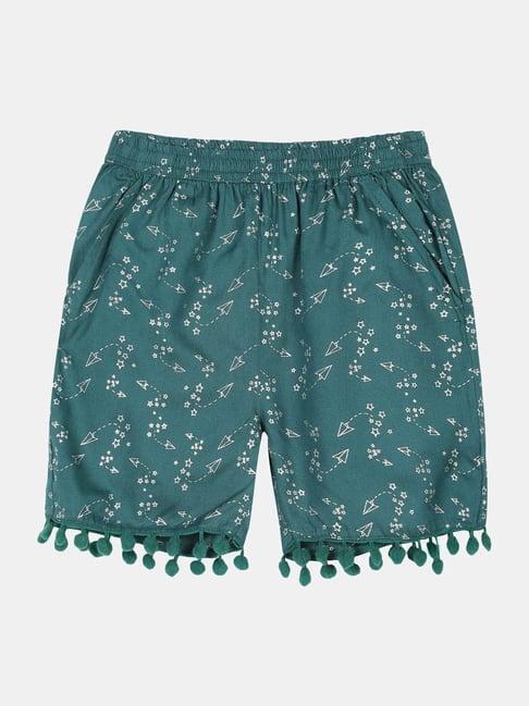 kiddopanti kids green printed shorts