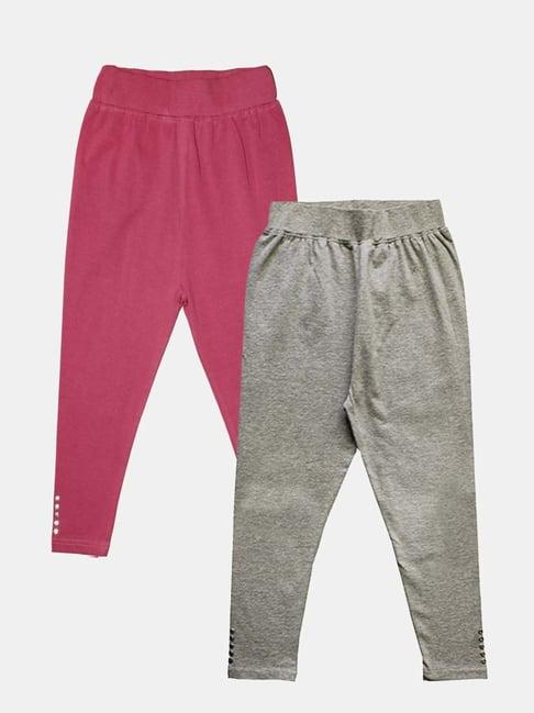 kiddopanti kids grey & pink regular fit capri (pack of 2)