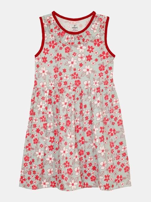 kiddopanti kids grey & red cotton floral print dress