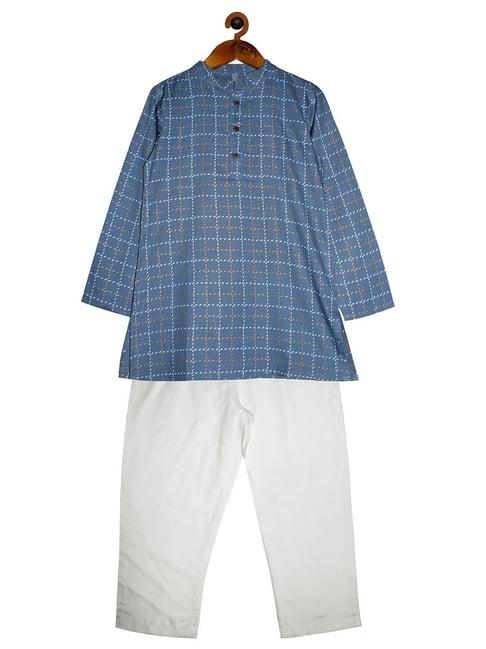 kiddopanti kids grey & white printed full sleeves kurta with pyjamas